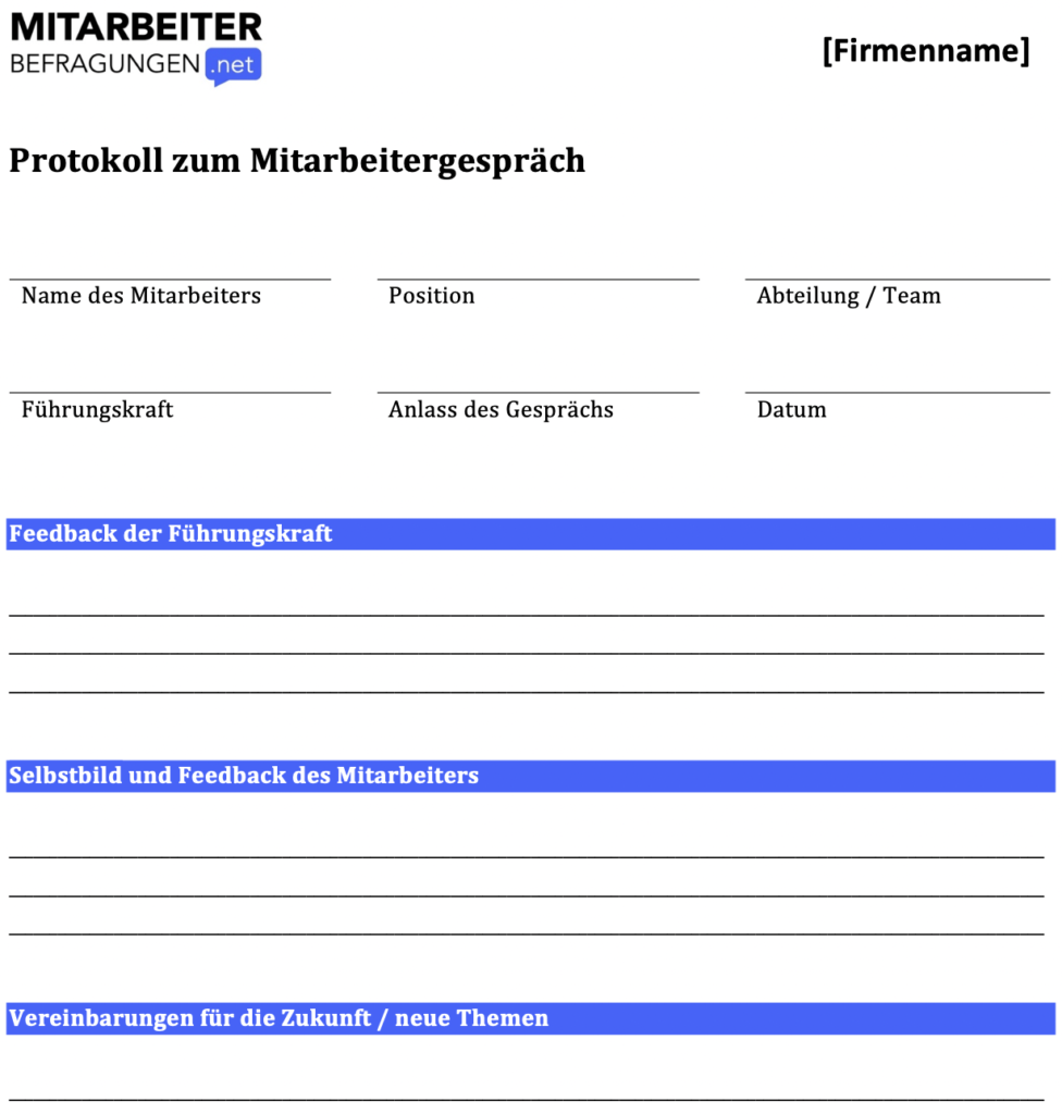 Vorlage für modernen Fragebogen Mitarbeitergespräch Word, PDF, Pages