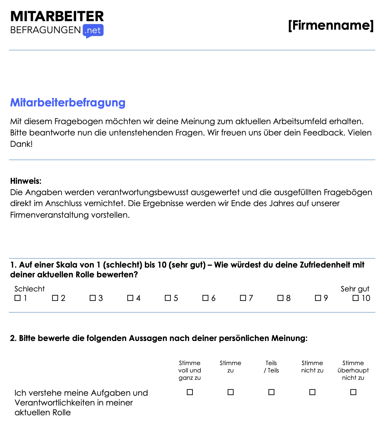 Vorlagen Mitarbeiterbefragung: Word, PDF & Co. Download